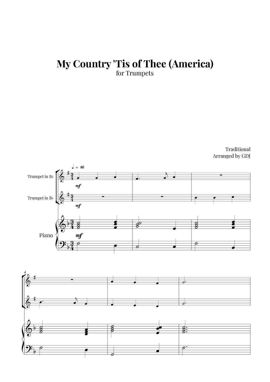 My Country 'Tis of Thee (America) (arr. GDJ)