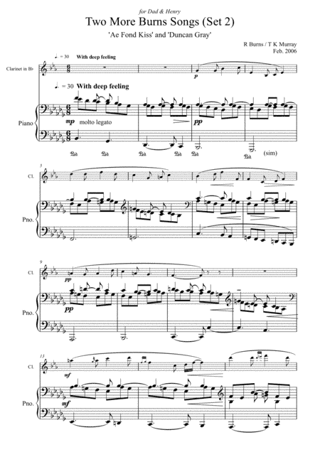 Burns Songs - Set 2 - Clarinet & Piano - TK Murray