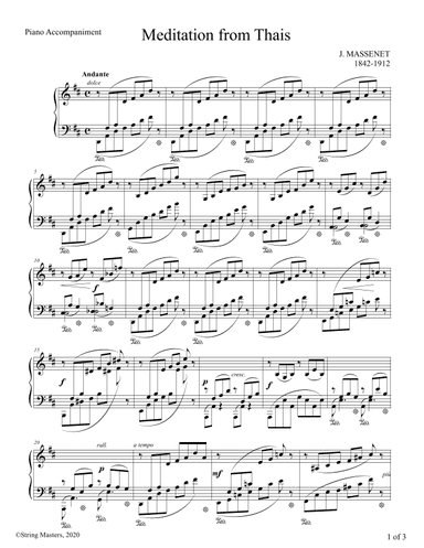 Massenet, Meditation from Thais for Violin and Piano, Piano Accompaniment (arr. String Masters)