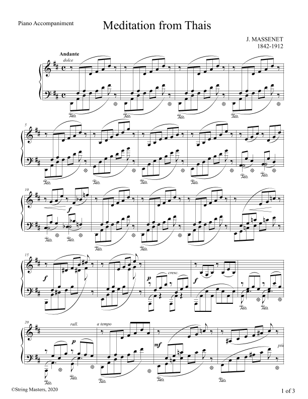 Massenet, Meditation from Thais for Violin and Piano, Piano Accompaniment (arr. String Masters)