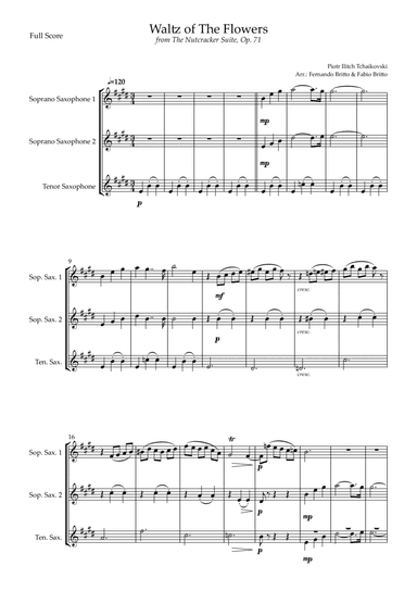 Waltz of The Flowers - from Nutcracker (P. I. Tchaikovsky) for Saxophone Trio (arr. Fernando Britto, Fabio Britto)