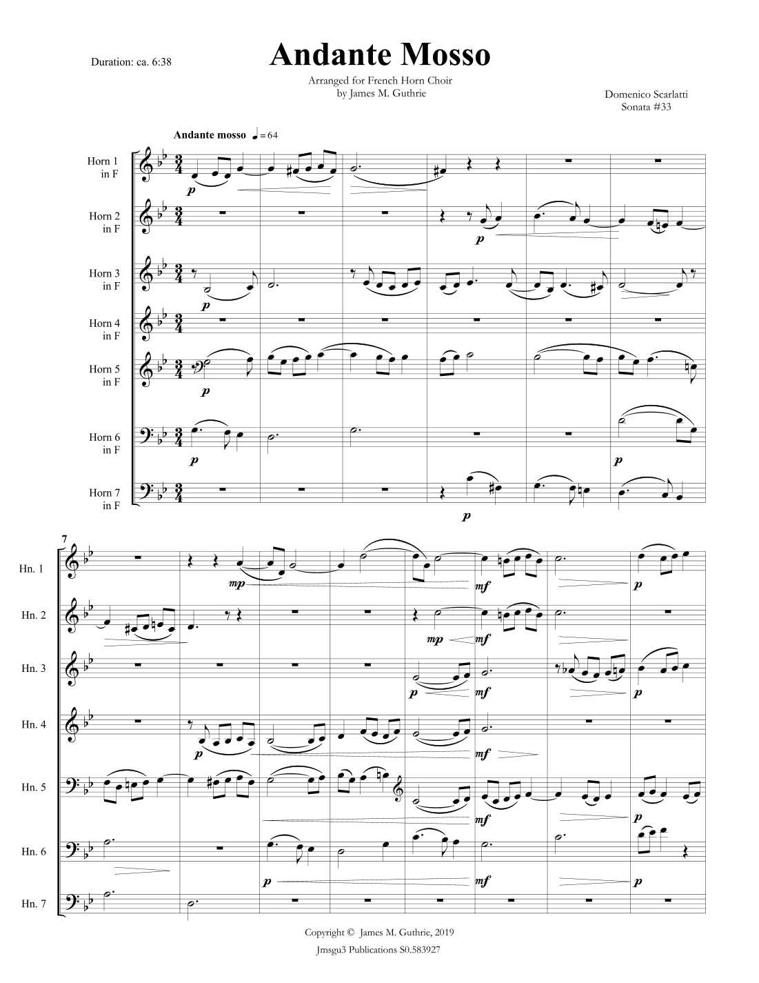 Scarlatti: Andante mosso for French Horn Choir (arr. James M. Guthrie)