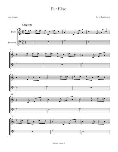 beethoven fur elise Flute and Bassoon sheet music (arr. Arezzo Music)