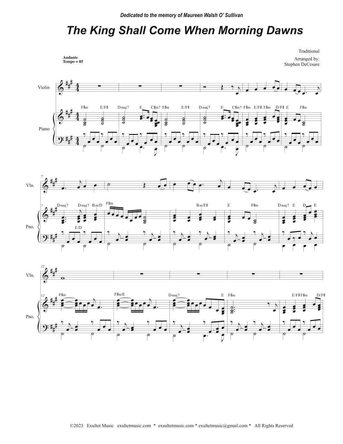 The King Shall Come When Morning Dawns (Violin solo and Piano) (arr. Stephen DeCesare)