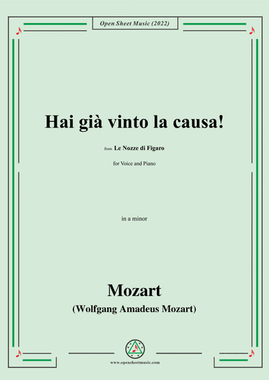 Mozart-Hai già vinto la causa!,in a minor,from Le nozze di Figaro(The Marriage of Figaro),K.492,for (arr. Open Cloud)
