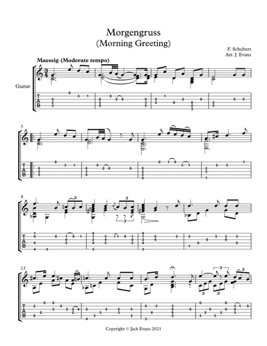 Schubert- Morgengruss, solo guitar (arr. Jack Evans)