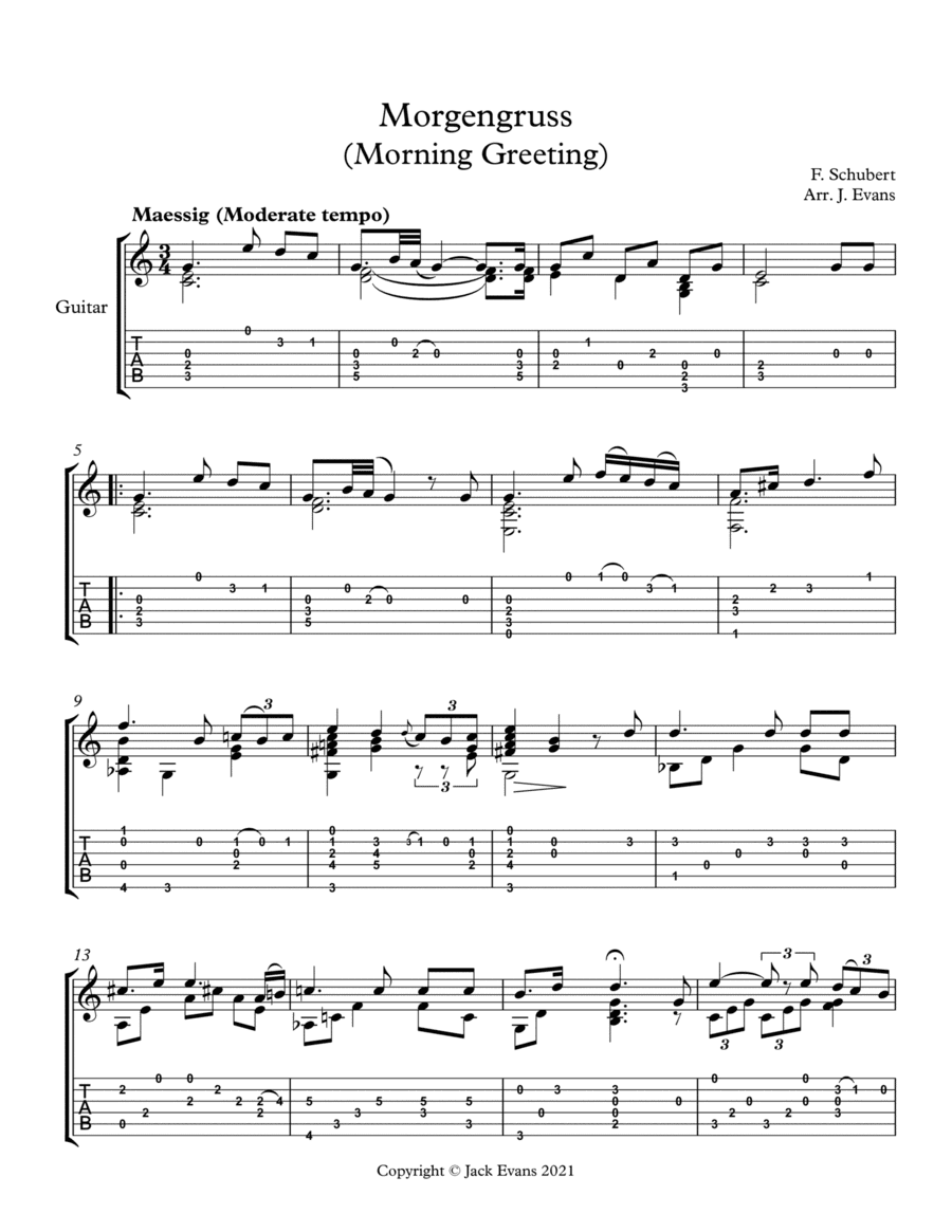 Schubert- Morgengruss, solo guitar (arr. Jack Evans)