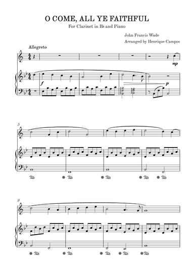 O come, all ye faithful for clarinet and piano (arr. Henrique Campos)
