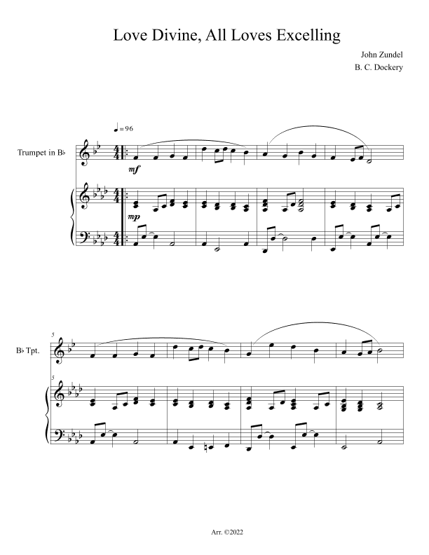 Love Divine, All Loves Excelling (Trumpet Solo with Piano Accompaniment) (arr. B. C. Dockery)