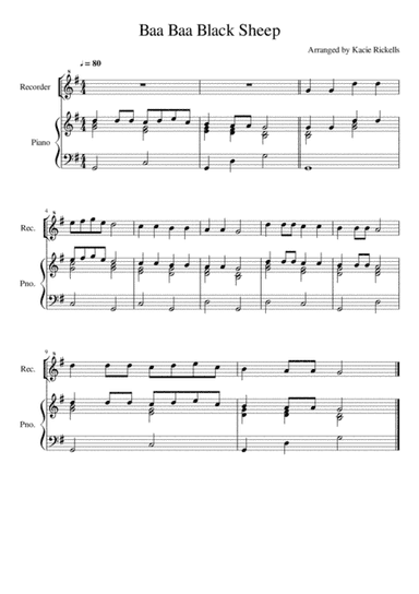 Baa Baa Black Sheep - Recorder Solo (arr. Kacie J. Rickells)