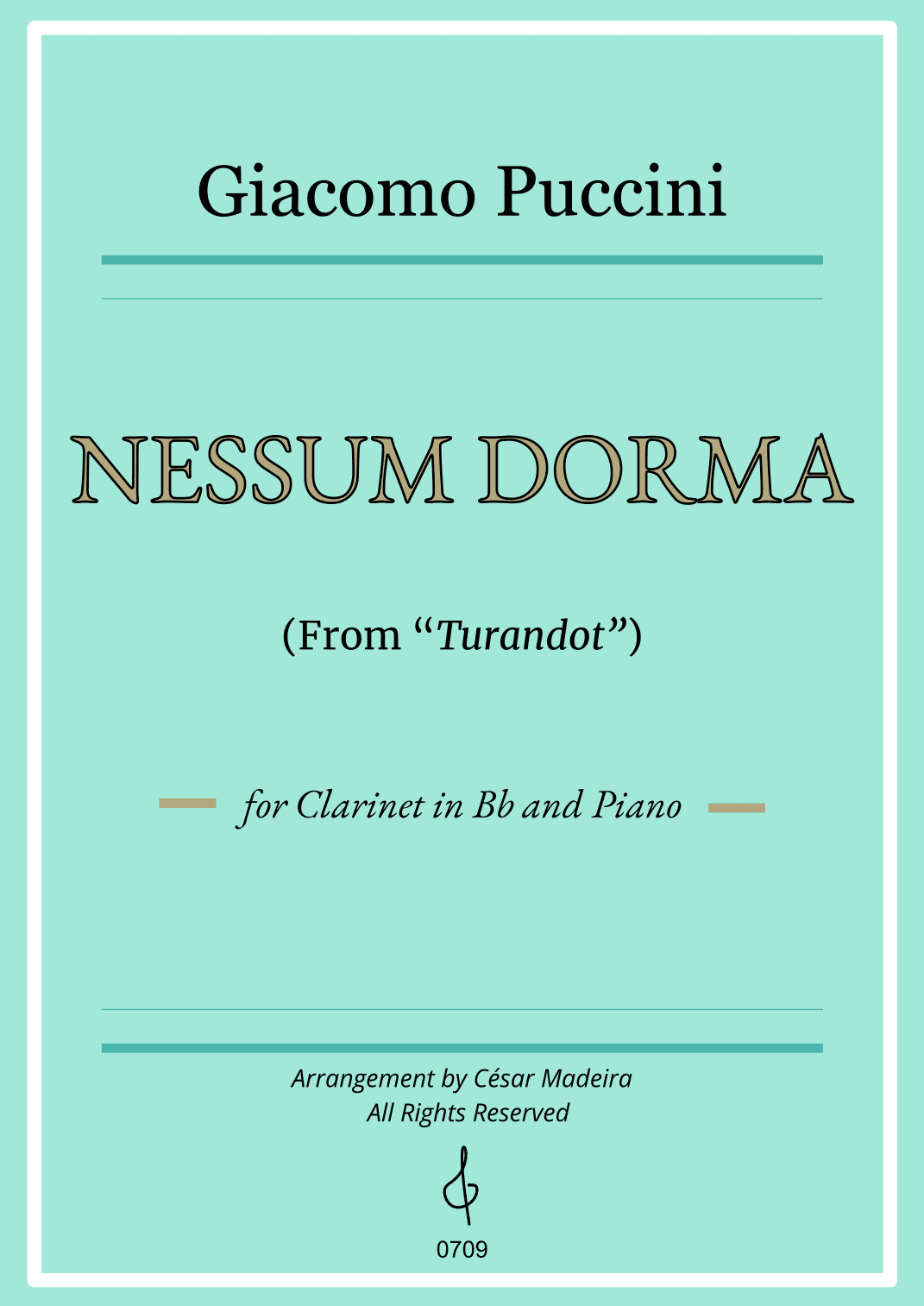 Nessun Dorma by Puccini - Bb Clarinet and Piano (Full Score) (arr. César Madeira)