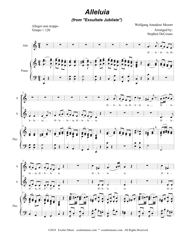 Alleluia (from "Exsultate, Jubilate") (2-part choir - (SA) (arr. Stephen DeCesare)