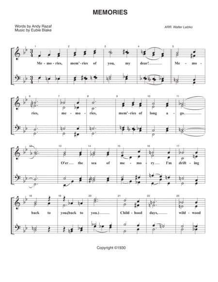MEMORIES #1 (Chordettes) (arr. Walter Latzko)