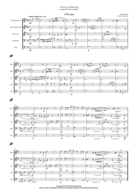 Byrd: 3 Pieces by William Byrd (including Pavane) - brass quintet (arr. Ray Thompson)