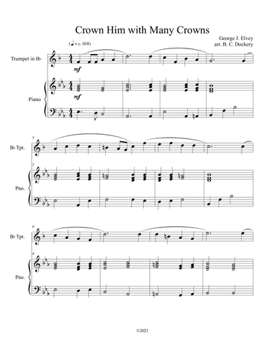 Crown Him with Many Crowns (trumpet solo) with optional piano accompaniment (arr. B. C. Dockery)