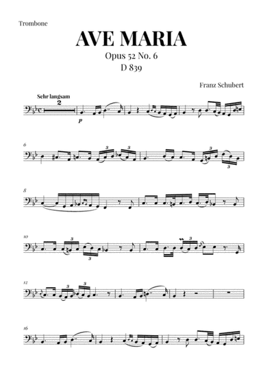 Ave Maria (Schubert) for Trombone (arr. Cadenza Editions)