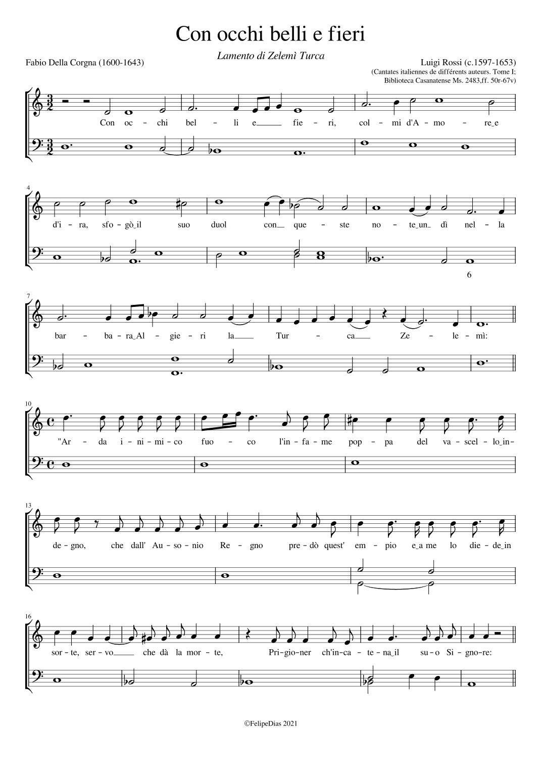 Lamento di Zelemì Turca: Con occhi belli e fieri (arr. Early Music Scores)
