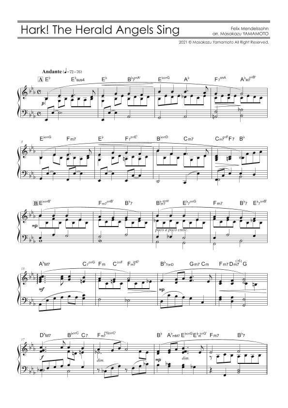 Hark! The Herald Angels Sing [Piano solo / intermediate / Christmas Music Arr.] (arr. Masakazu YAMAMOTO)