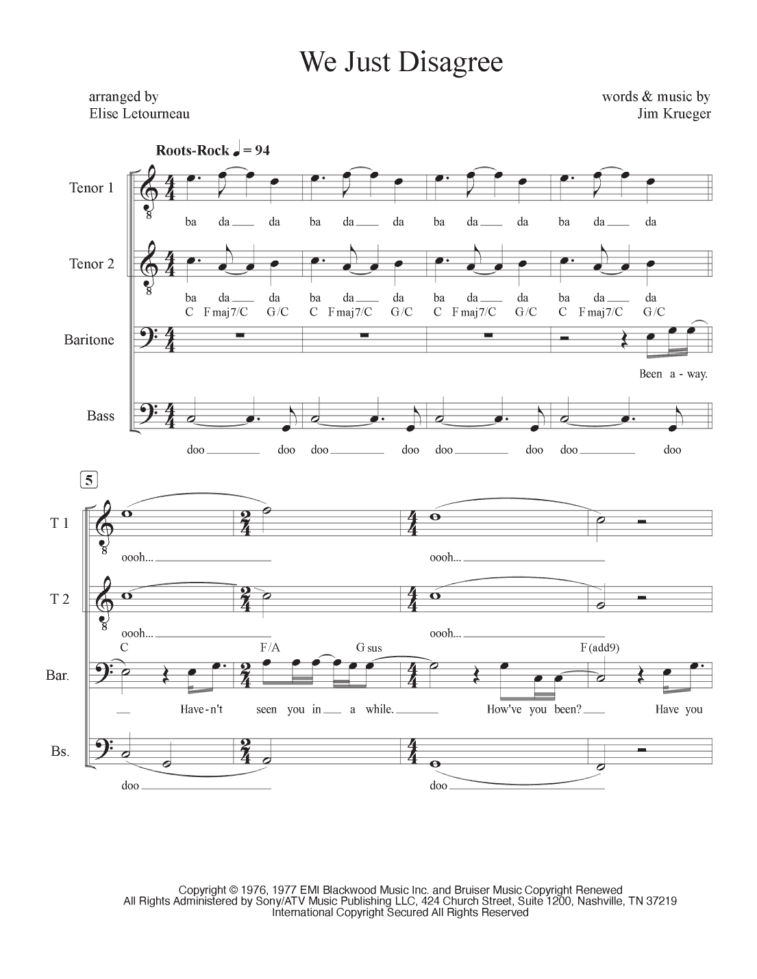 We Just Disagree (arr. Elise Letourneau)