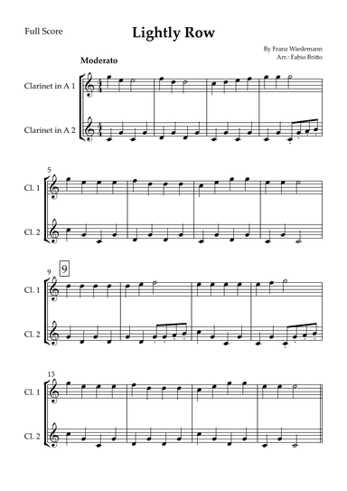 Lightly Row for Clarinet in A Duo (arr. Fabio Britto)