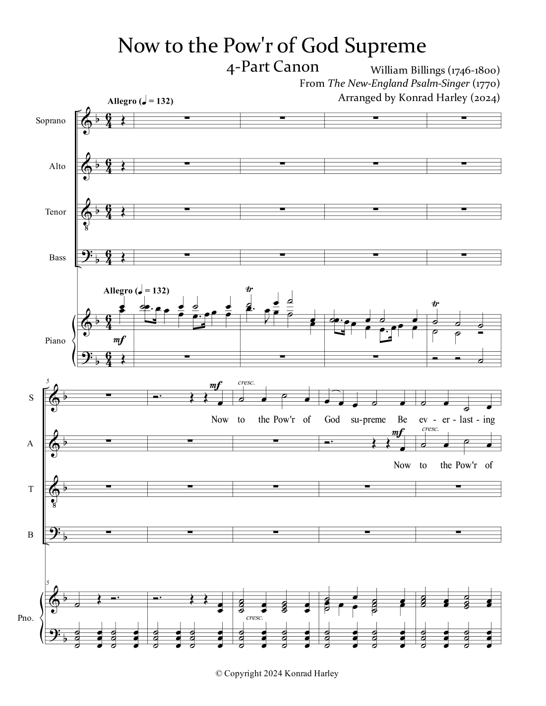 Now to the Pow'r of God Supreme (4-Part Canon) (arr. Konrad Harley)