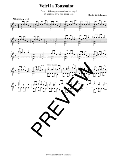 Voici la Toussaint (All Saints Day is here) for solo guitar (arr. David Warin Solomons)