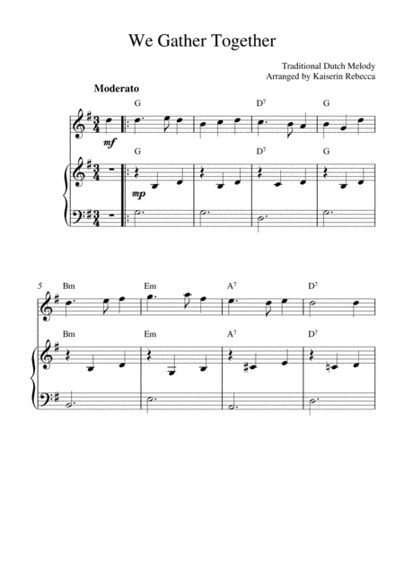 We Gather Together (violin solo and piano accompaniment) (arr. Kaiserin Rebecca)