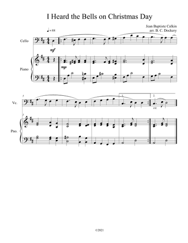 I Heard the Bells on Christmas Day (Cello Solo) with optional piano accompaniment (arr. B. C. Dockery)