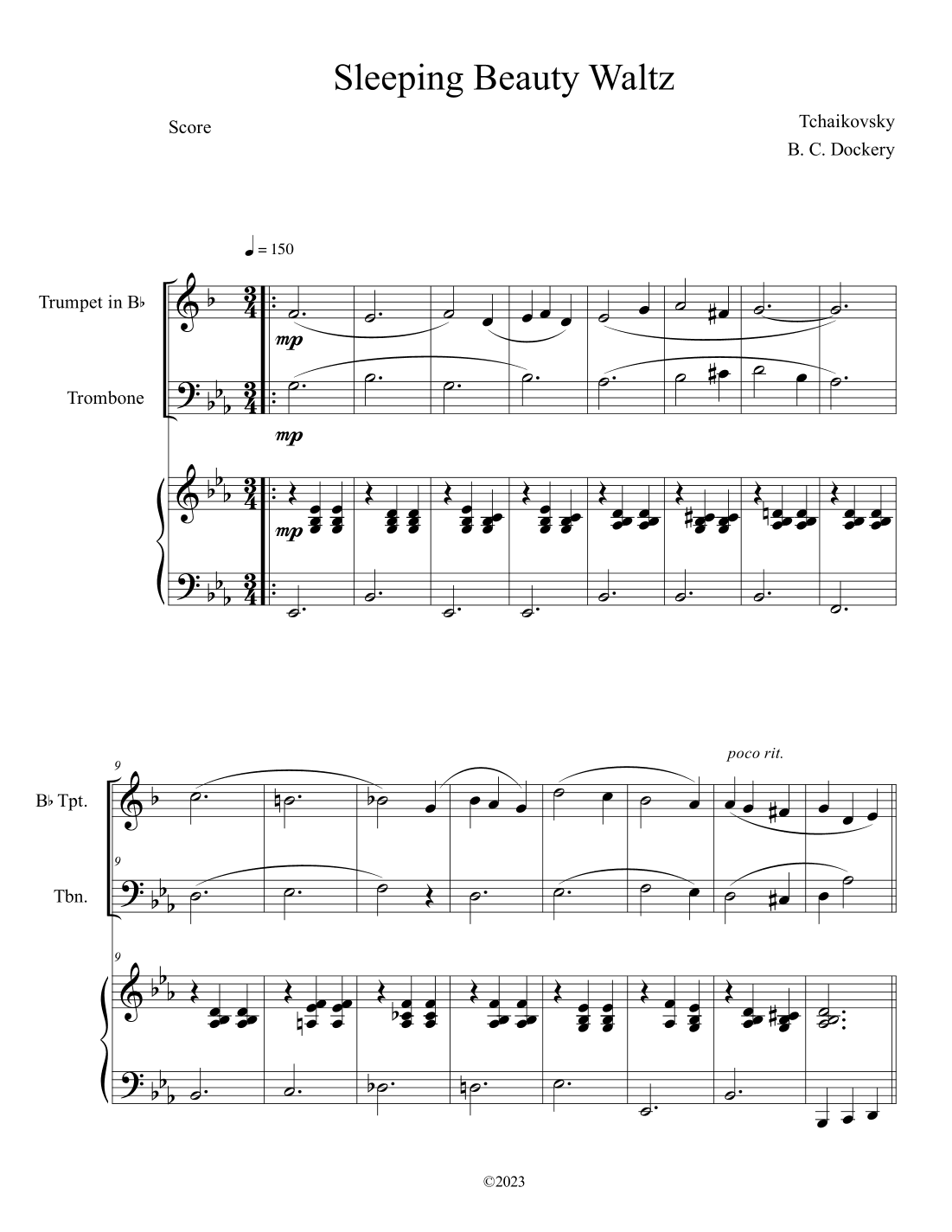 Sleeping Beauty Waltz (Trumpet and Trombone Duet with Piano Accompaniment) (arr. B. C. Dockery)