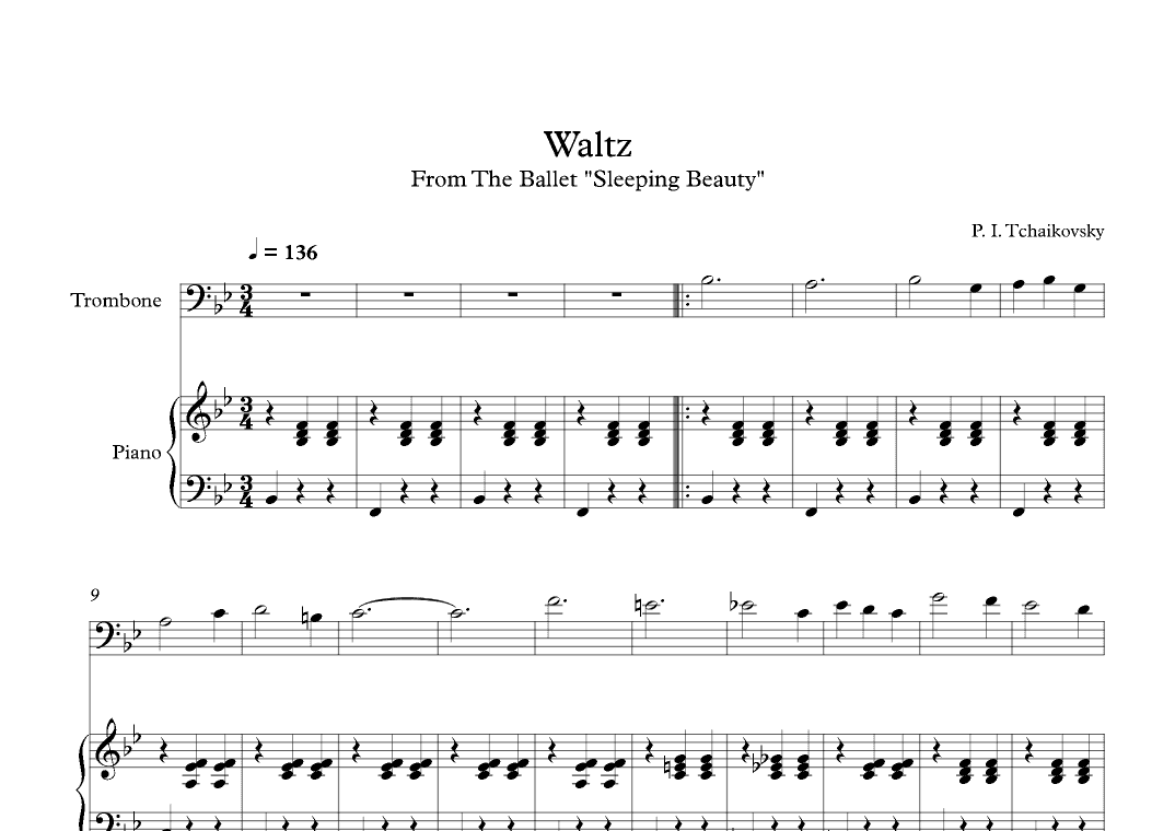 Waltz (Sleeping Beauty) - Peter Ilyich Tchaikovsky (Trombone + Piano) (arr. Digital Book Music)