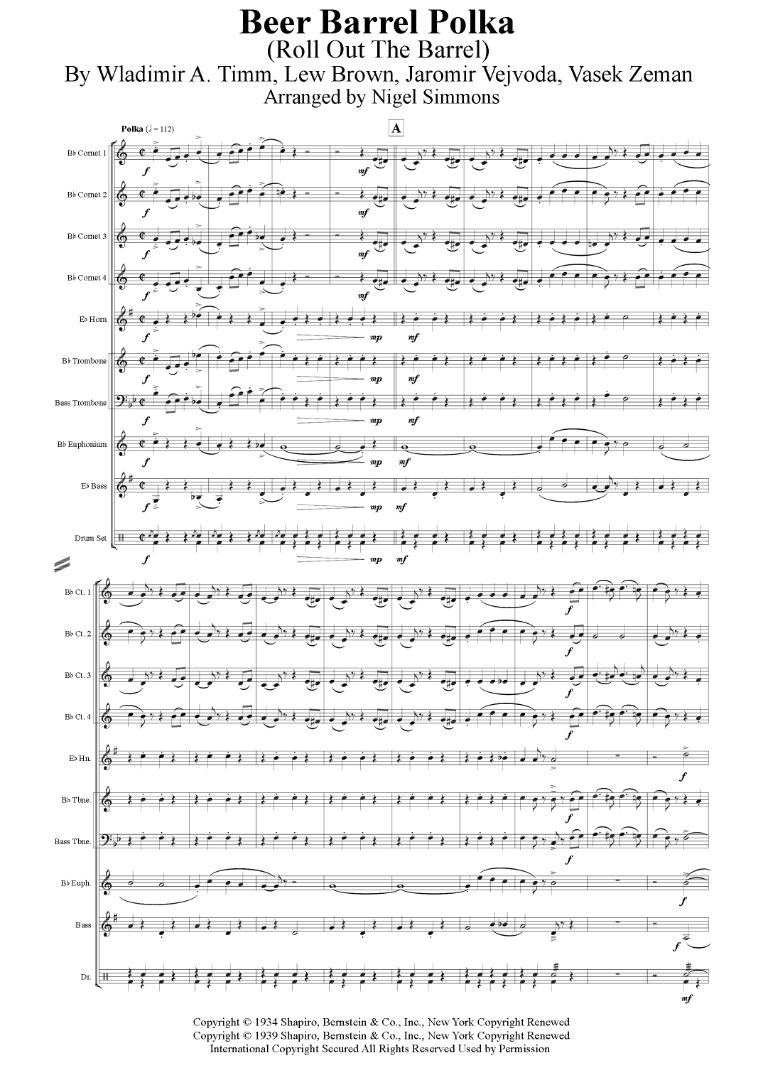Beer Barrel Polka (roll Out The Barrel) (arr. Nigel Simmons)