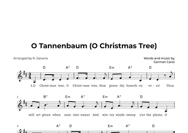O Tannenbaum (O Christmas Tree) - Key of D Major (arr. R. Salvario)