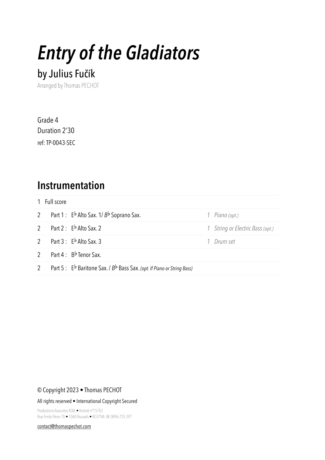 Entry of the Gladiators (Thunder and Blazes) (arr. Thomas PECHOT)