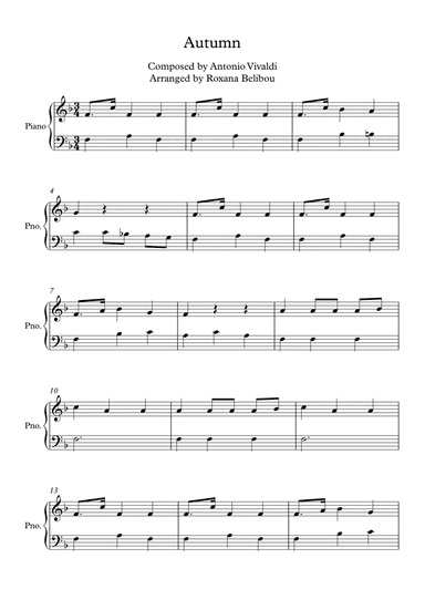Autumn (Third Movement) by Vivaldi Easy Piano (arr. Roxana Belibou)