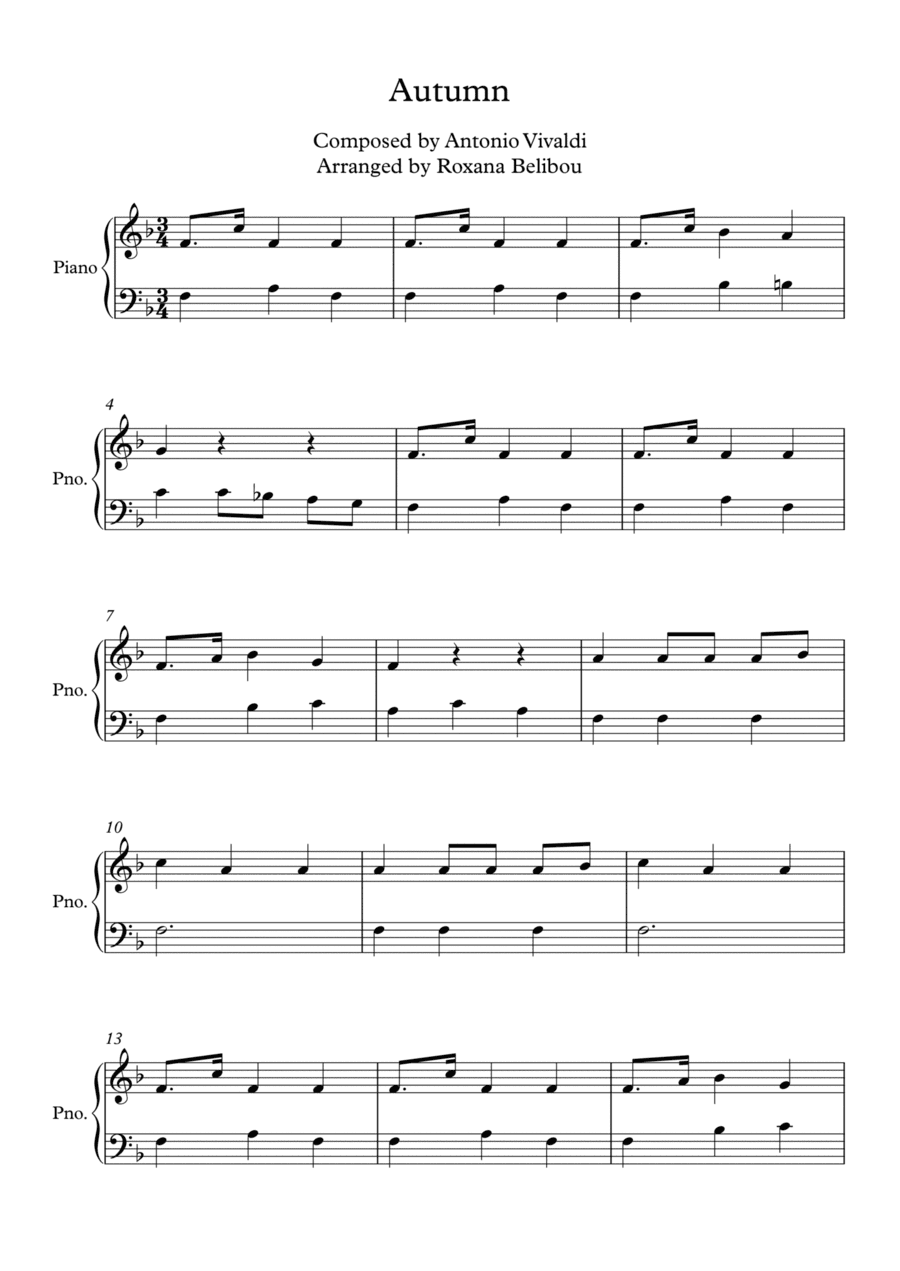 Autumn (Third Movement) by Vivaldi Easy Piano (arr. Roxana Belibou)