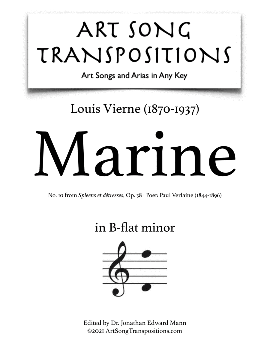 VIERNE: Marine, Op. 38 no. 10 (transposed to B-flat minor) (arr. ArtSongTranspositions.com)