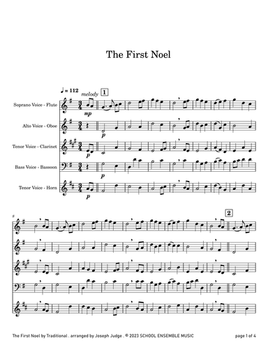 The First Noel for Woodwind Quartet in Schools (arr. Joseph Judge)