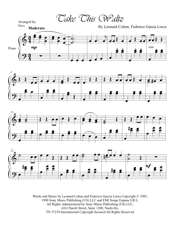 Take This Waltz (arr. Nivs)