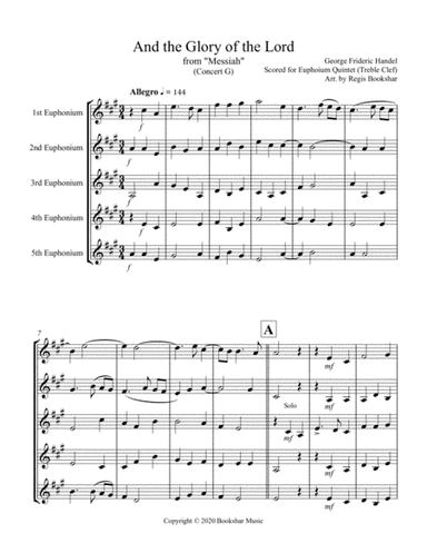 And the Glory of the Lord (from "Messiah") (G) (Euphonium Quintet - Treble Clef) (arr. Regis Bookshar)