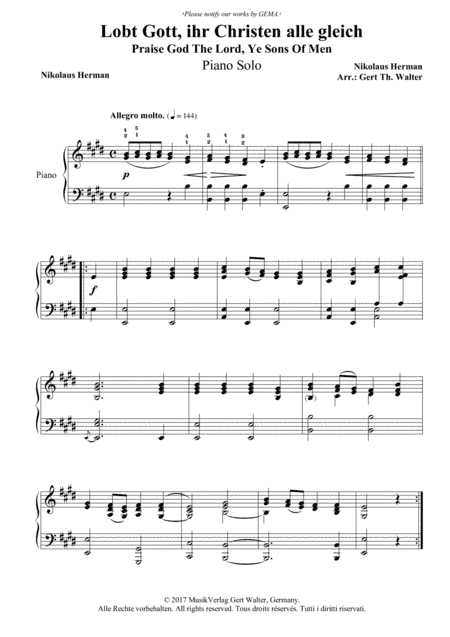 Praise God The Lord, Ye Sons Of Men (arr. Gert Th. Walter)