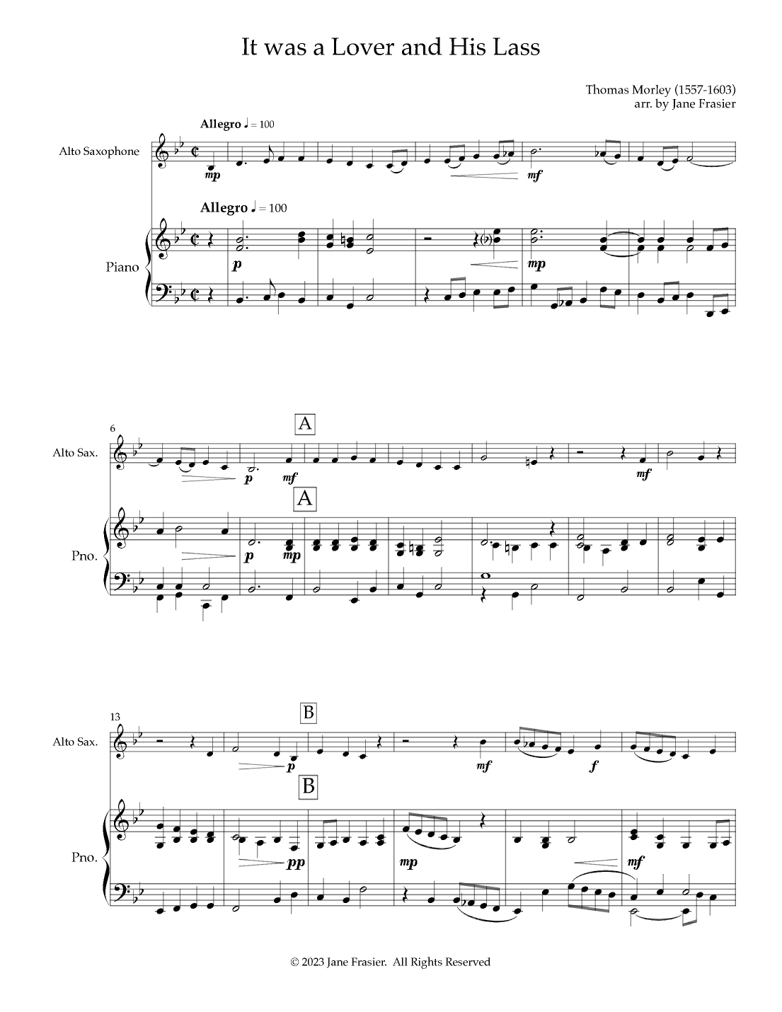 It was a Lover and His Lass (arr. Jane Frasier)