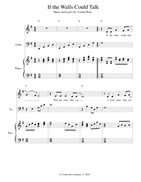 If the Walls Could Talk - solo, cello and piano