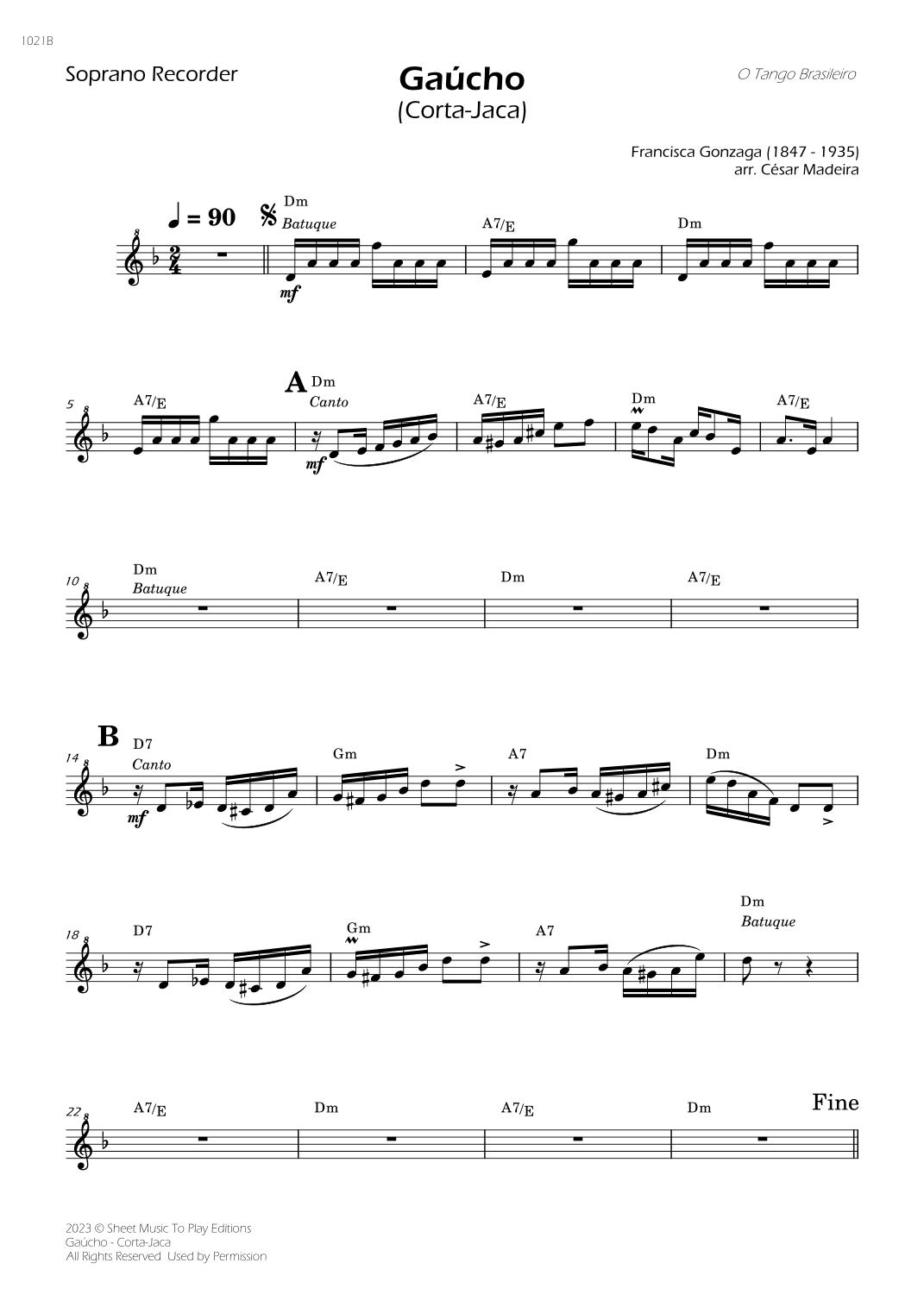 Gaúcho (Corta-Jaca) - Recorder Solo - W/Chords (arr. César Madeira)