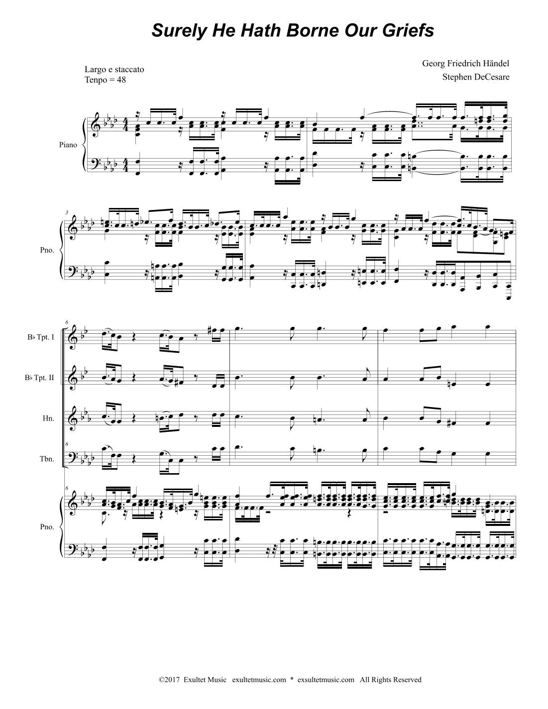 Surely He Hath Borne Our Griefs (Brass Quartet and Piano) (arr. Stephen DeCesare)