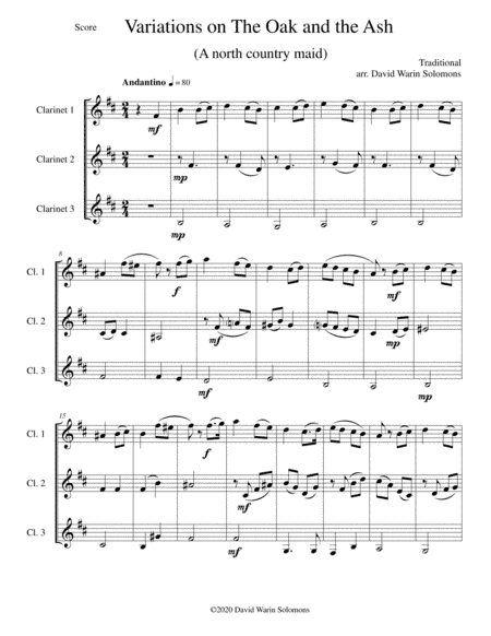 Variations on The Oak and the Ash (A north country Maid) for clarinet trio (arr. David Warin Solomons)