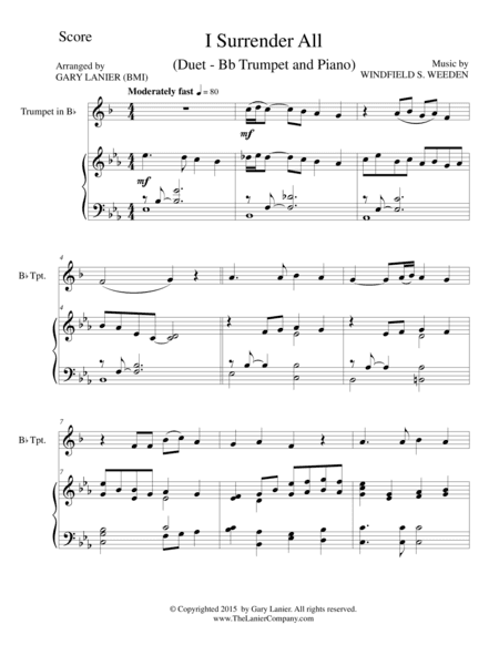 I SURRENDER ALL (Duet – Bb Trumpet and Piano/Score and Parts) (arr. Gary Lanier)