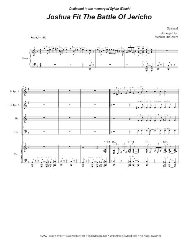 Joshua Fit The Battle of Jericho (Brass Quartet and Piano) (arr. Stephen DeCesare)
