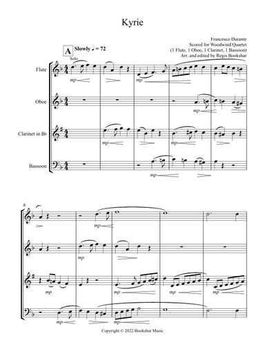 Kyrie (Durante) (Woodwind Quartet - 1 Flute, 1 Oboe, 1 Clar, 1 Bassoon) (arr. Regis Bookshar)