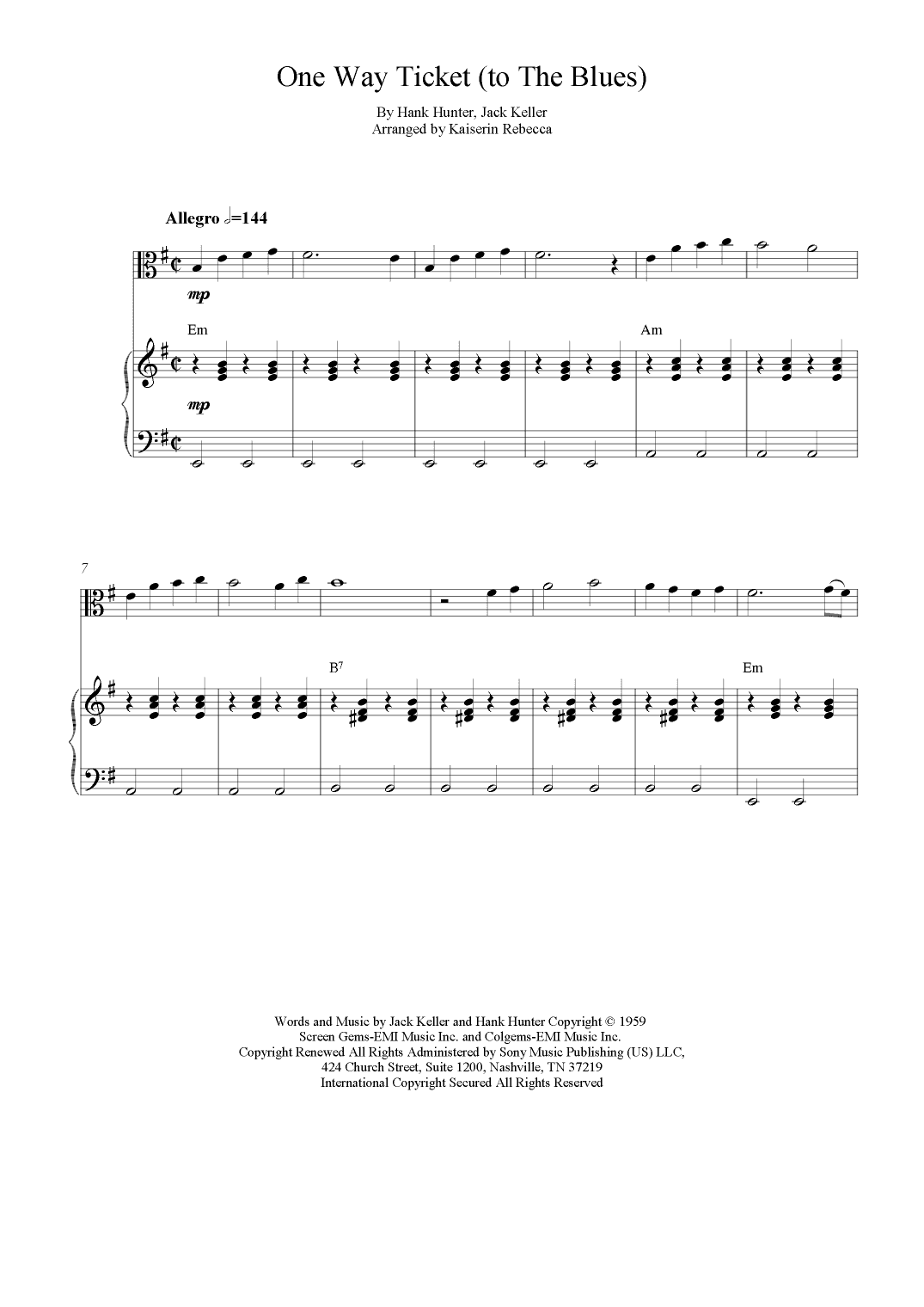 One Way Ticket (to The Blues) (arr. Kaiserin Rebecca)