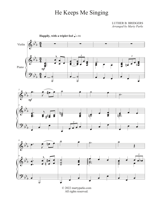 He Keeps Me Singing (Violin-Piano) (arr. Marty Parks)